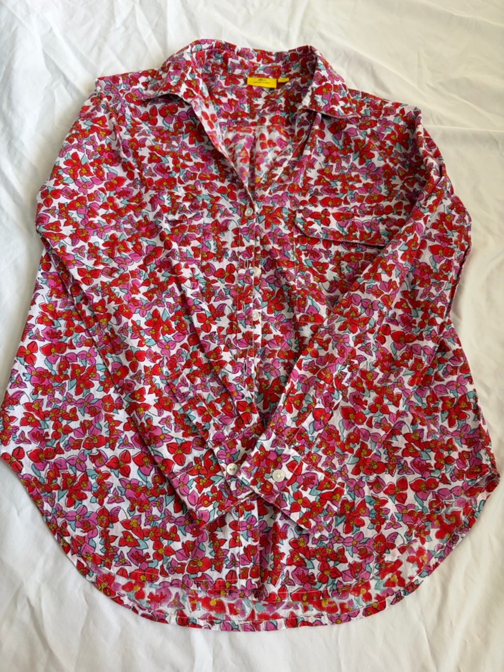 Roller Rabbit Amanda Guy Shirt XS Red Pink Floral Block Print Button Down